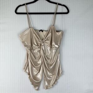 Zenobia Metallic Champagne Twist Detail Spaghetti Strap Top Ethereal Size Large